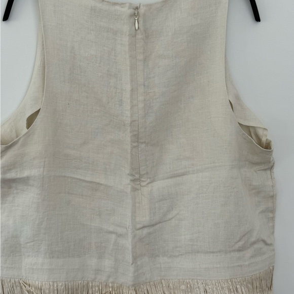 NWT J Crew Collection sleeveless cream linen top with raffia fringe sz lg - Picture 2 of 7
